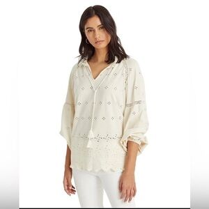 Lauren Ralph Lauren Eyelet jersey Tunic Tassel Black Label Peasant Cottage